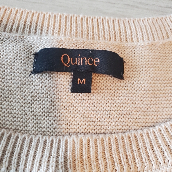 Quince Lightweight Cotton Cashmere Link-Stitch Dolman Sweater Tan Beige Medium - Picture 5 of 6